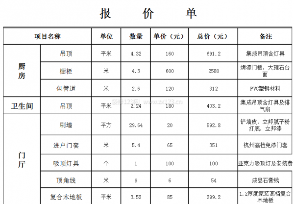 杭州裝修報價單